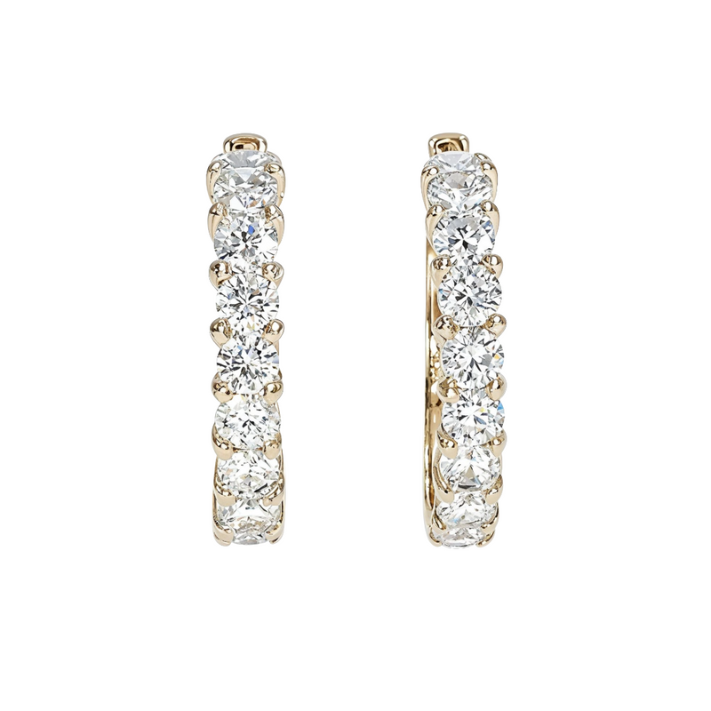 14K Yellow Gold Prong Diamond Small Hoops Earring 65307