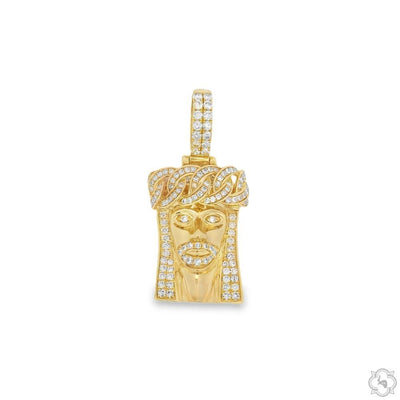 14k Gold Diamond Cuban Link Crown Jesus Pendant 65842 - Image 1