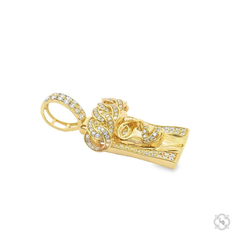 14k Gold Diamond Cuban Link Crown Jesus Pendant 65842 - Image 4