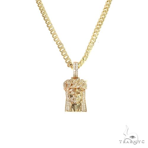 14k Gold Diamond Cuban Link Crown Jesus Pendant Set 66618 - Image 1