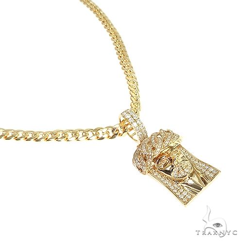14k Gold Diamond Cuban Link Crown Jesus Pendant Set 66618 - Image 2