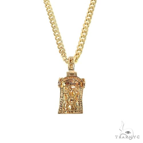 14k Gold Diamond Cuban Link Crown Jesus Pendant Set 66618 - Image 3