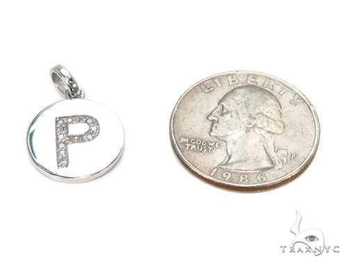 14k Gold Prong Diamond Initial P Pendant-39988 - Image 5