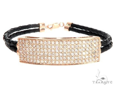 14k Rose Gold Diamond Leather Rope Bracelet 65036 - Image 1