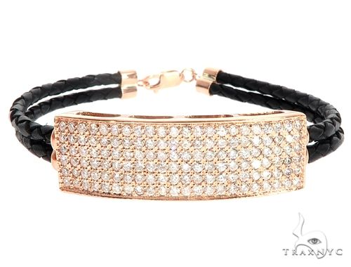 14k Rose Gold Diamond Leather Rope Bracelet 65036 - Image 1
