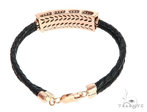 14k Rose Gold Diamond Leather Rope Bracelet 65036 - Image 4