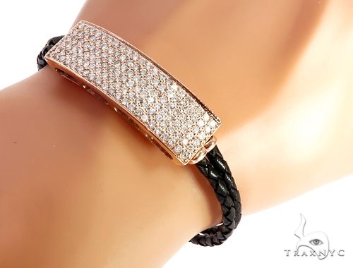 14k Rose Gold Diamond Leather Rope Bracelet 65036 - Image 8