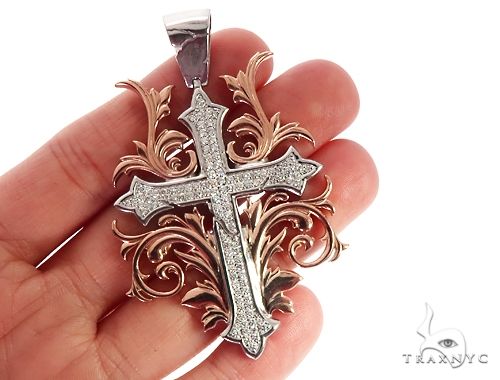 Black Ink Crew 14k Two Tone Diamond Filigree Cross Pendant 64747 - Image 5
