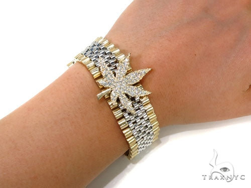 14k Gold Diamond Maple Leaf Bracelet-40034 - Image 7
