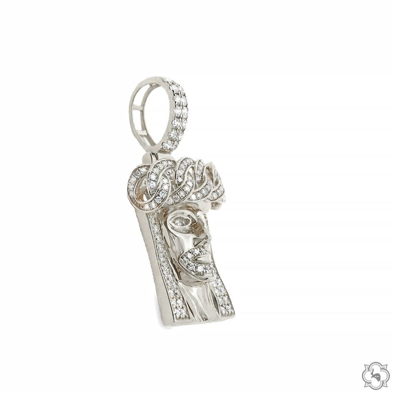 14k White Gold Diamond Cuban Link Crown Jesus Pendant 65841