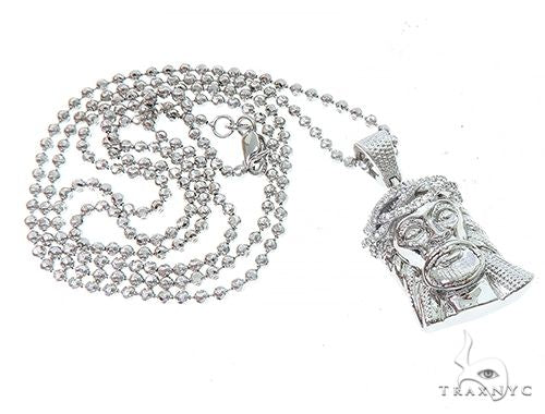 14k White Gold Diamond Jesus Pendant and Moon Chain Set 65122 - Image 1