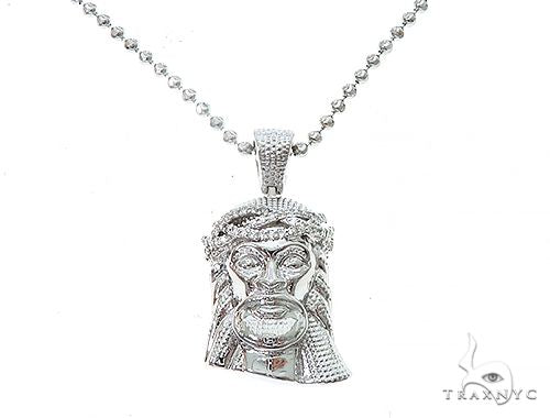 14k White Gold Diamond Jesus Pendant and Moon Chain Set 65122 - Image 2