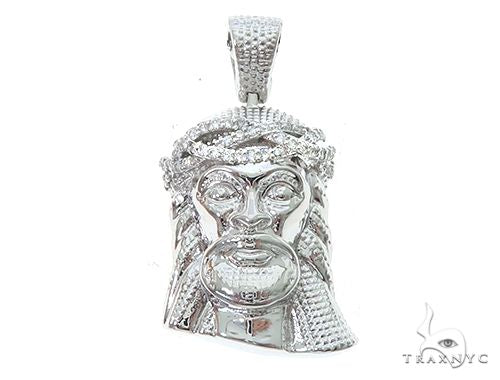 14k White Gold Diamond Jesus Pendant and Moon Chain Set 65122 - Image 3