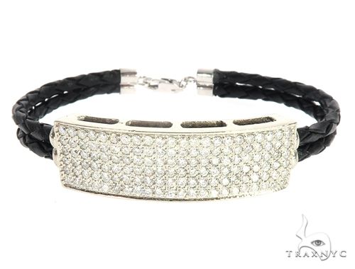14k White Gold Diamond Leather Rope Bracelet 65035 - Image 1
