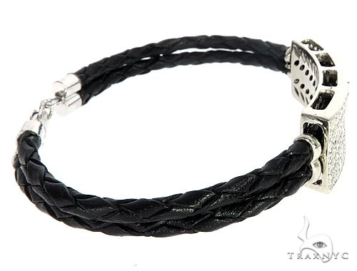 14k White Gold Diamond Leather Rope Bracelet 65035 - Image 3