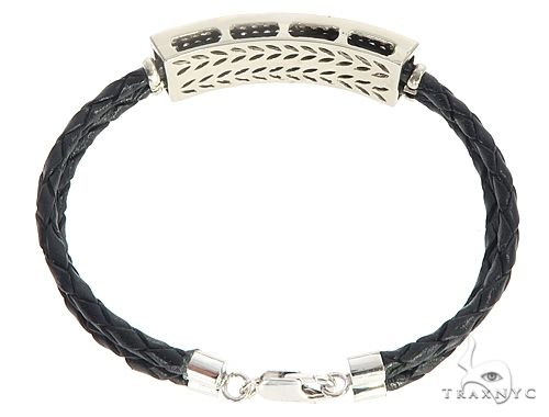 14k White Gold Diamond Leather Rope Bracelet 65035 - Image 5