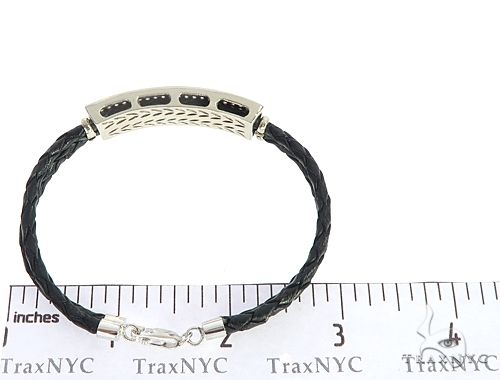 14k White Gold Diamond Leather Rope Bracelet 65035 - Image 7