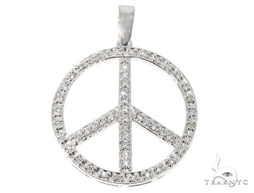 14k White Gold Diamond Peace Symbol Pendant 64671 - Image 1