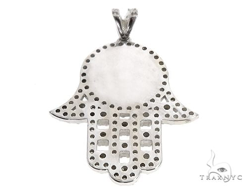 14k White Gold Diamond and Enamel Evil Eye Hamsa Pendant 64652 - Image 3