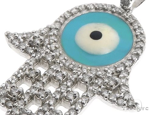 14k White Gold Diamond and Enamel Evil Eye Hamsa Pendant 64652 - Image 4