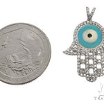 14k White Gold Diamond and Enamel Evil Eye Hamsa Pendant 64652 - Image 5