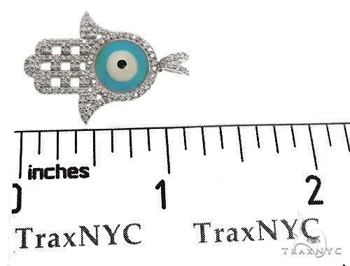 14k White Gold Diamond and Enamel Evil Eye Hamsa Pendant 64652 - Image 7