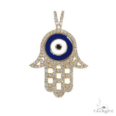 14k White Gold Diamond and Enamel Evil Eye Pendant 64653 - Image 1