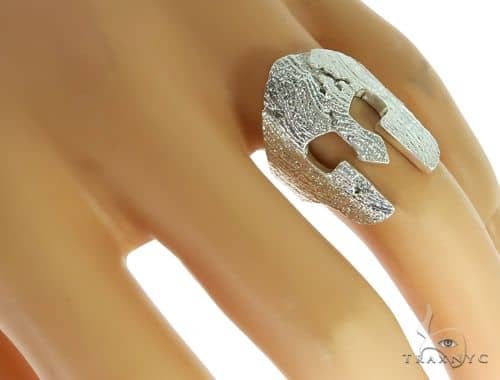 14k White Gold Spartan Mask Diamond Ring 65078 - Image 9