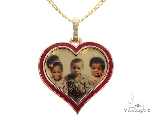 14k Yellow Gold 1 Inch Customizable Photo Heart Pendant 65043 - Image 7