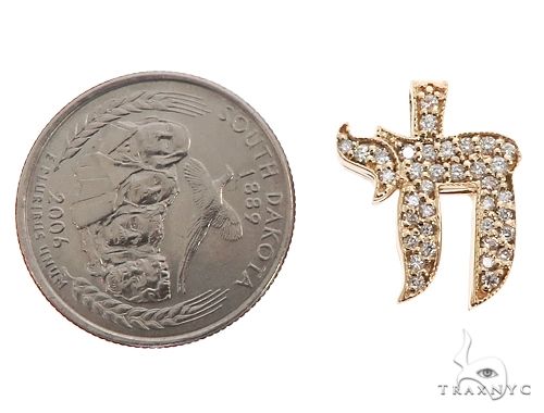 14k Yellow Gold Diamond Chai Pendant 64645 - Image 5