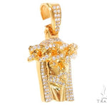 14k Yellow Gold Diamond Cuban Link Crown Jesus Pendant 64912 - Image 2