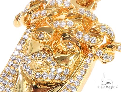14k Yellow Gold Diamond Cuban Link Crown Jesus Pendant 64912 - Image 4