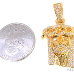 14k Yellow Gold Diamond Cuban Link Crown Jesus Pendant 64912 - Image 5