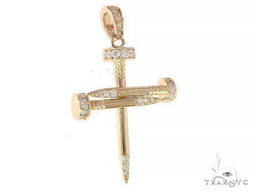 14k Gold Diamond Nail Cross Pendant 65230 - Image 2