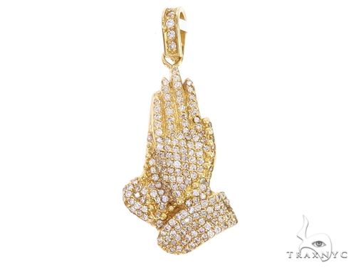 14k Yellow Gold Diamond Prayer Hands Pendant 64925 - Image 1