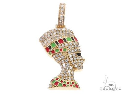 14k Yellow Gold Diamond and Enamel Nefertiti Pendant 64692 - Image 1