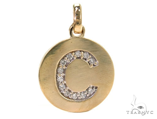 14k Yellow Gold Prong Diamond Initial C Pendant-39987 - Image 1