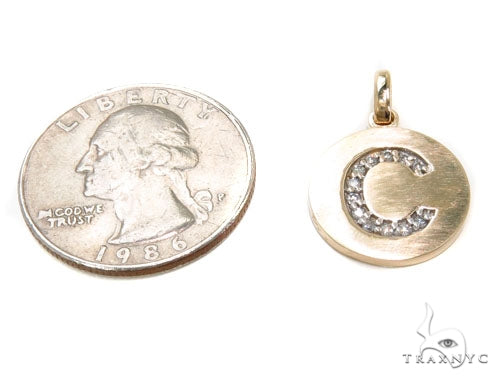 14k Yellow Gold Prong Diamond Initial C Pendant-39987 - Image 5