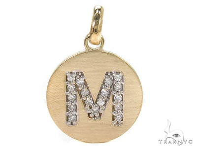 14k Yellow Gold Prong Diamond Initial M Pendant-39986 - Image 1