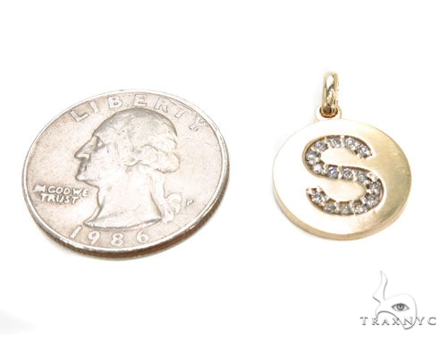 14k Yellow Gold Prong Diamond Initial S Pendant-39984 - Image 5