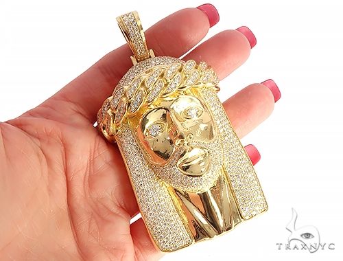14k Yellow Gold Solid Diamond Jesus Pendant 65101 67177 - Image 6