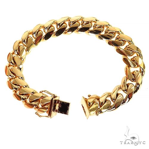 14k Yellow Gold Solid Miami Cuban Link Bracelet 8.50 Inches 14.3mm 70158 - Image 2
