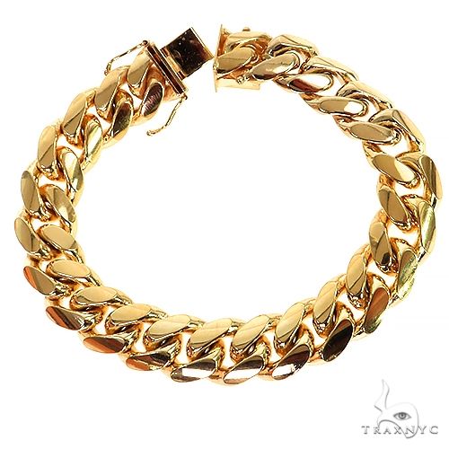 14k Yellow Gold Solid Miami Cuban Link Bracelet 8.75 Inches 19mm 70152 - Image 1