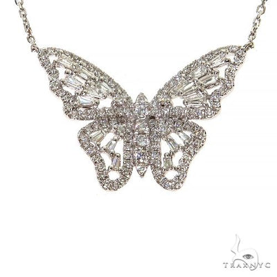 18K Gold Baguette Diamond Butterfly Necklace 68508 - Image 1