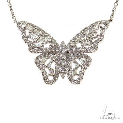 18K Gold Baguette Diamond Butterfly Necklace 68508 - Image 1