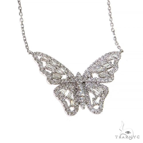 18K Gold Baguette Diamond Butterfly Necklace 68508 - Image 2