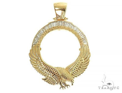 18K Gold Eagle Coin Frame Baguette Diamond Pendant 66361 - Image 1