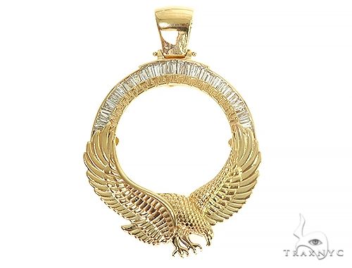 18K Gold Eagle Coin Frame Baguette Diamond Pendant 66361 - Image 1