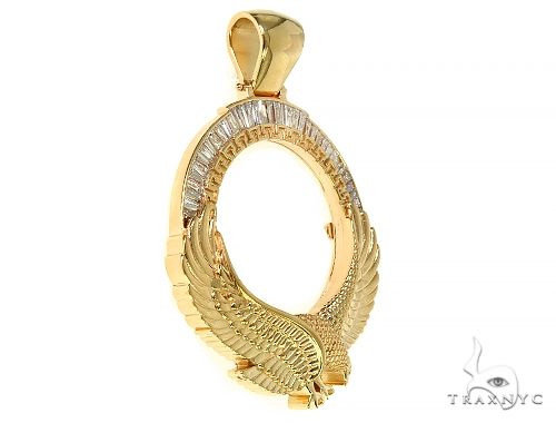 18K Gold Eagle Coin Frame Baguette Diamond Pendant 66361 - Image 2