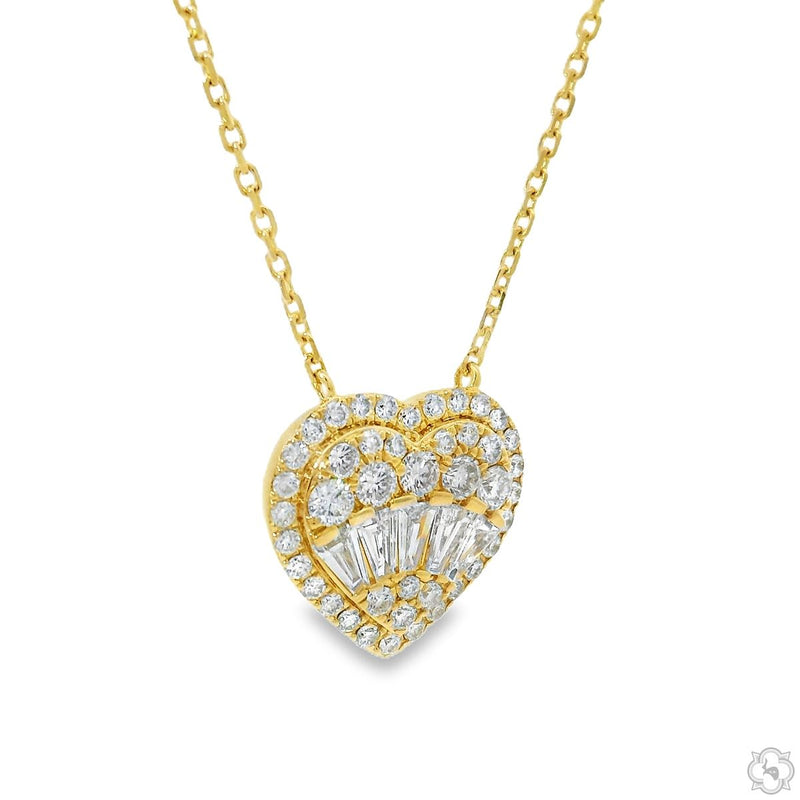 18K Gold Heart Baguette Diamond Necklace 67914